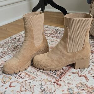 Women's Tan Suede Look Lug Sole Ankle Boots Size 10